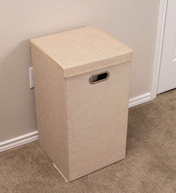 BIRDROCK HOME Single Laundry Hamper with Lid and Removable Liner | Linen | Easily Transport Laundry | Foldable Hamper | Cut Out Handles