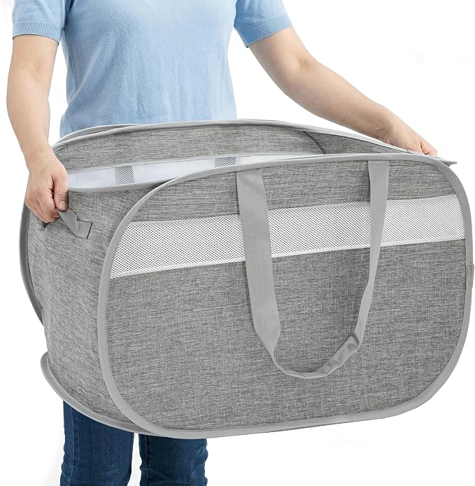 100L Collapsible Laundry Baskets, Foldable Dual Handles Laundry Hamper Grey | Lightweight, Easy to Carry, Up and Downstairs, Tear-Proof, Space-saving, for Laundry Room, Bedroom, Bathroom, Travel, Dorm