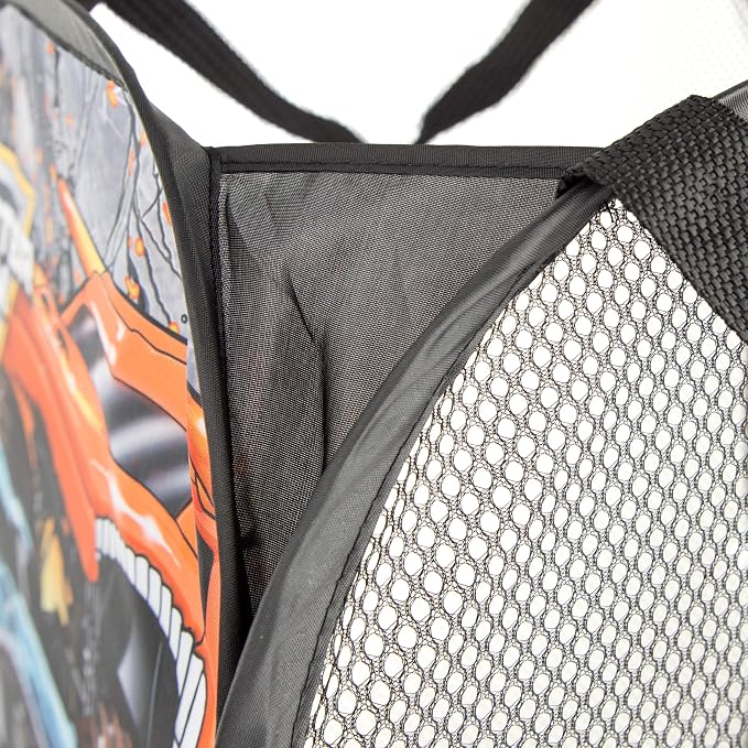 Jay Franco Monster Jam Break Out Pop Up Hamper - Mesh Laundry Basket/Bag with Durable Handles - Features Grave Digger & Megalodon