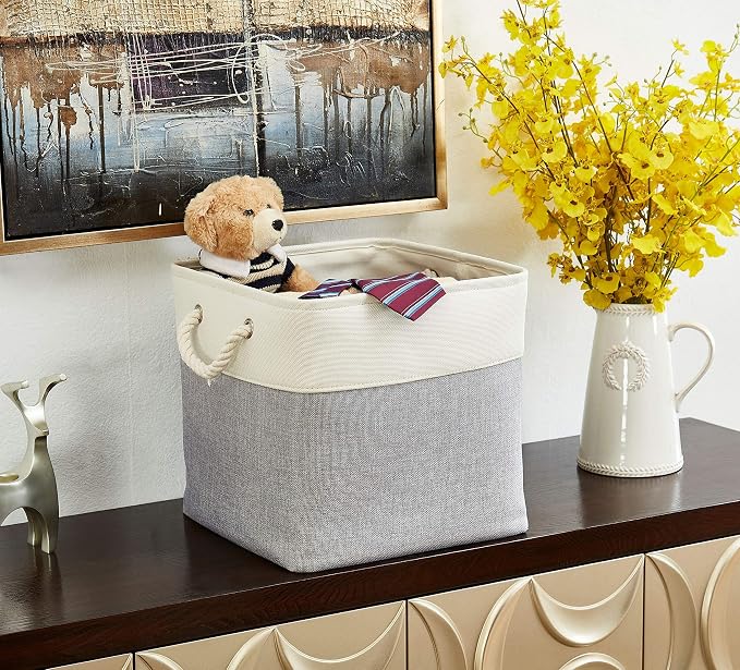 DECOMOMO Cube Storage Bin 13x13, Fabric Storage Bins, Kallax Storage Cubes (Grey & White, 3 Pack)