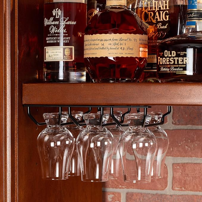 CairnCradle Whiskey Glass Rack - Under Cabinet Whisky Tasting Glasses Holder Storage Hanger Metal Organizer for Bar Kitchen (3 Across x 2 Deep, Matte Black)