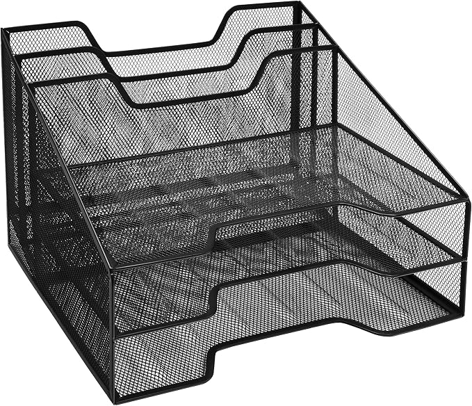 OSCO Black Wiremesh File Organiser | A4 File | Letter Tray | Desk Tray | Desktop Organiser | Paper Organiser | Desk File Organiser Rack| 5 Sections | No Assembly Required | 24 x 32 x 29 cm |