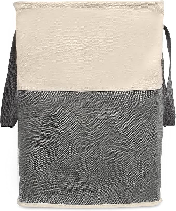 BirdRock Home Square Cloth Laundry Hamper with Handles - Dirty Clothes Sorter - Easy Storage - Foldable - Grey and White Canvas