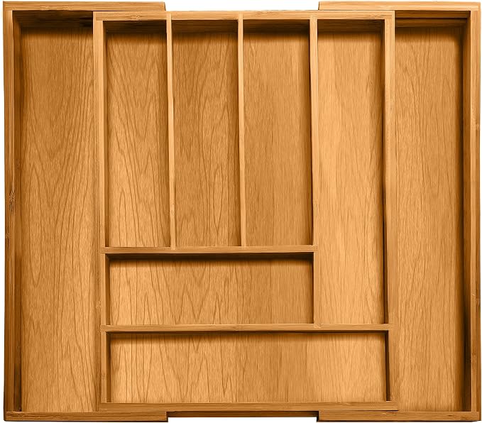 Bellemain Expandable Bamboo Drawer Organizer - Large Kitchen Utensil Holder for Cutlery, Silverware, Flatware Storage - Utensil Organizer for Kitchen Drawers, Desk, Junk Drawer Organizer Tray, 8-Slot