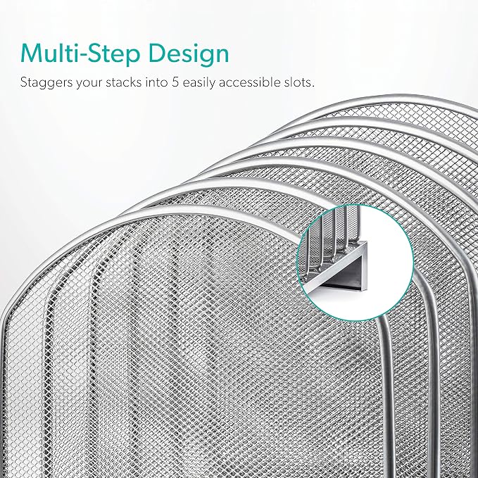 Mindspace Desk Organizer Inclined File Sorter, Office Desktop Document sorter with 5 upright sections | File Folder and Letter Organizer | The Mesh Collection, Silver