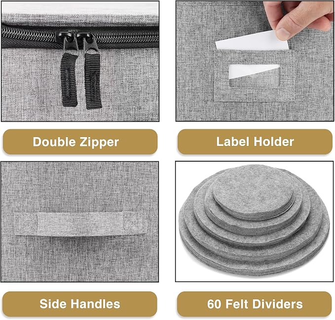 Stack Store Plus More 5PC China Storage Cases for Dinnerware - 13"-12"-10"-8.5" and 7" wide - 60 Plate Separators Included