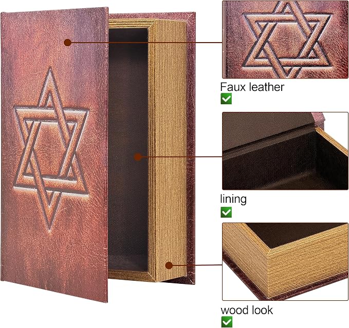 PACOLO Decorative Book Boxes, Faux Wood cover Storage for Hidden Jewelry, Money, and Cash (Hexagram)