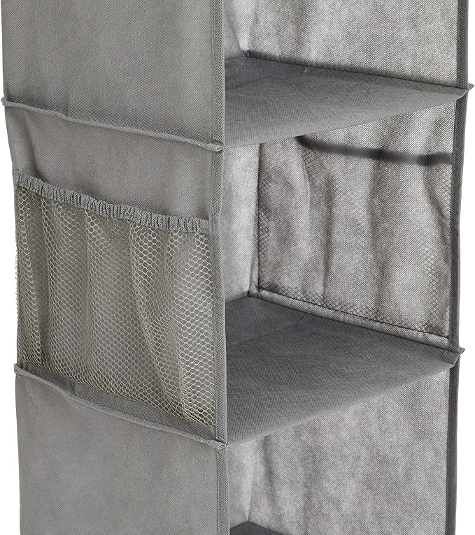 Amazon Basics 6-Tier Hanging Closet Shelf Organizer with Pockets, Clothes Storage for Sweaters and Clothing, 12" W x 9" L x 8.5" H, Grey | Organizer