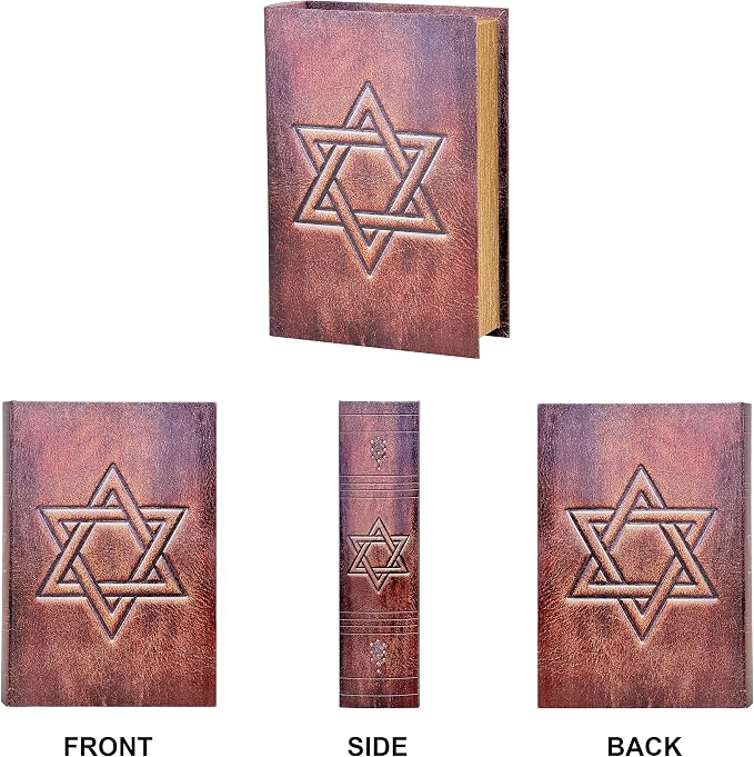 PACOLO Decorative Book Boxes, Faux Wood cover Storage for Hidden Jewelry, Money, and Cash (Hexagram)